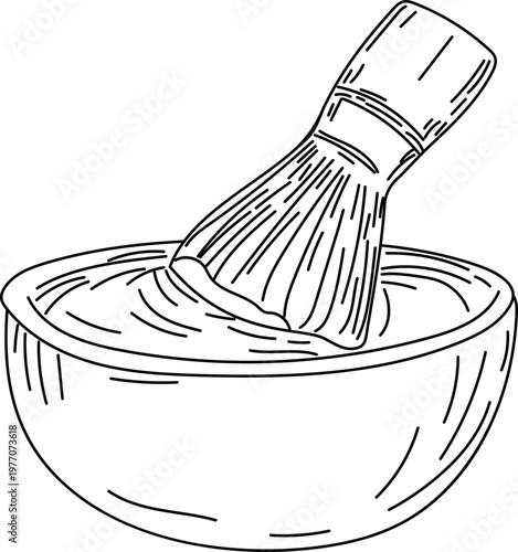 Matcha brush bowl tea tool line art