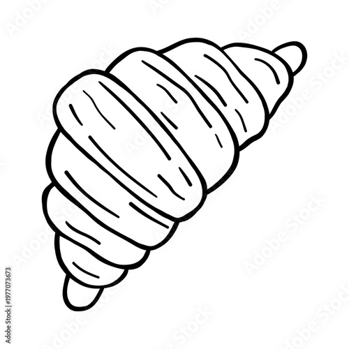 Vector illustration of hand drawn croissant pastry. Simple black and white doodle breakfast bread for bakery logo, cafe menu, packaging, sticker, poster and french food design.