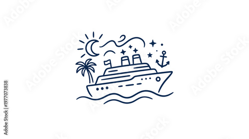 Cruise Ship Adventure Line Art Design
