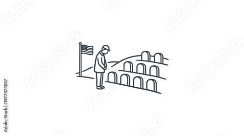 Grieving Person at Cemetery with American Flag