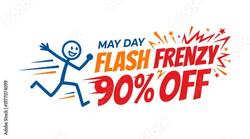 May Day Flash Frenzy Sale Banner with Stick Figure