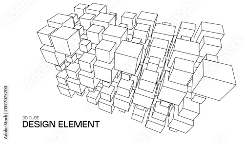 Abstract vector cube for 3d geometric design element and background technology block. Concept blue box for illustration network business and digital futuristic big data. Abstract ai blockchain.