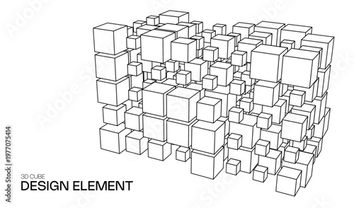 Abstract vector cube for 3d geometric design element and background technology block. Concept blue box for illustration network business and digital futuristic big data. Abstract ai blockchain.
