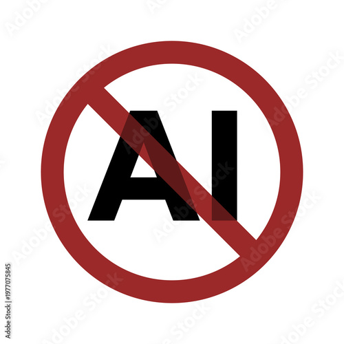 NO AI Forbidden Sign Red Circle with Slash No Artificial Intelligence on a Transparent Background.