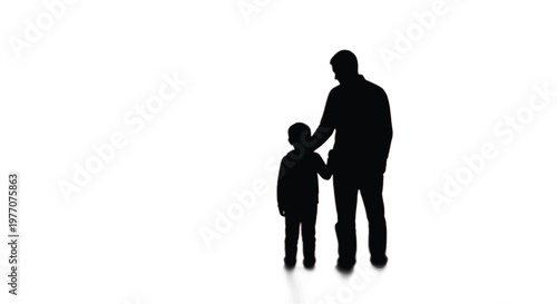 Father and child silhouette, family icon, black vector illustration, parent and kid