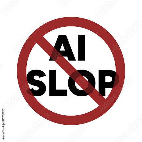 No AI Slop Prohibited Sign Warning Round Icon on a Transparent Background.