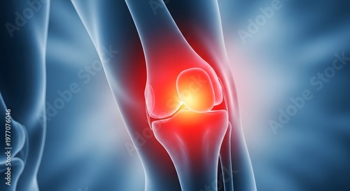 Human knee joint illustration with highlighted pain area