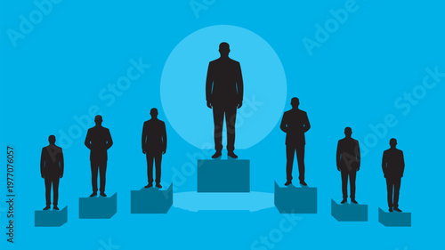 A confident leader stands out from the crowd, symbolizing success and achievement in a competitive business environment.