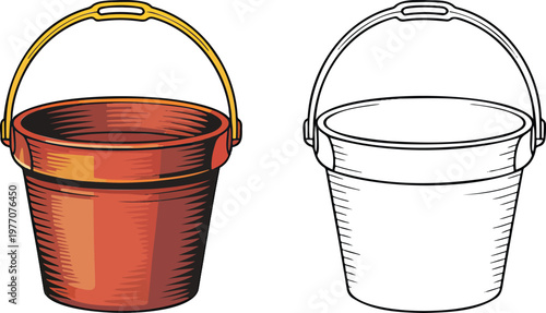 Bucket illustration & outline set isolated on transparent background