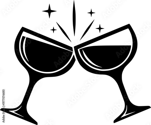 Wedding Toast Silhouette Celebration Champagne Cheers Luxury Nightlife Black Vector