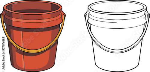 Bucket illustration & outline set isolated on transparent background