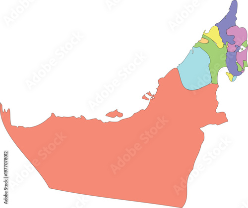 United Arab Emirates Map with Seven Emirates Borders on White Background