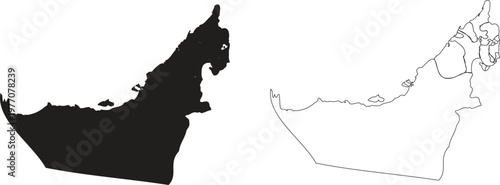 United Arab Emirates Map Solid and Outline Vector Comparison Art