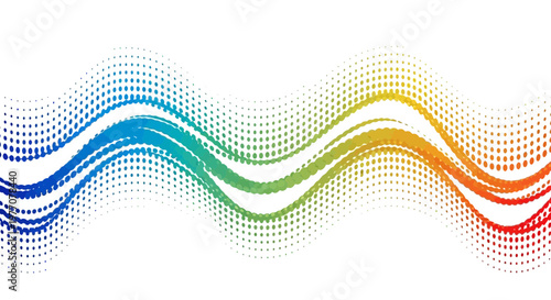 Abstract Rainbow Wave of Dots and Lines on White Background