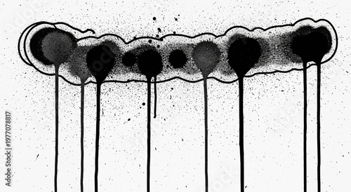 Abstract Black Ink Drips on White Background, Spray Paint Splatter Effect