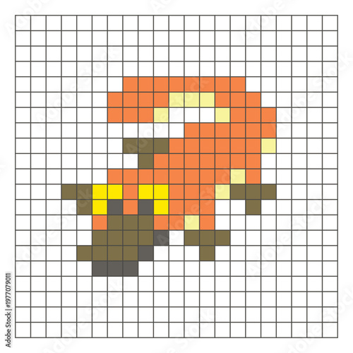 A flat pixel design made of geometric square color blocks on a clean grid layout. Pixel art platypus