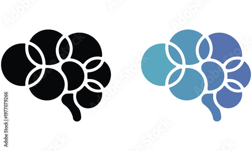 Stylized brain icon composed of interlocking circular segments representing connectivity and interconnected systems in a clean vector graphic design