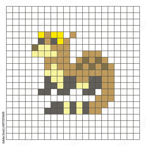 A flat pixel design made of geometric square color blocks on a clean grid layout. Pixel art civet