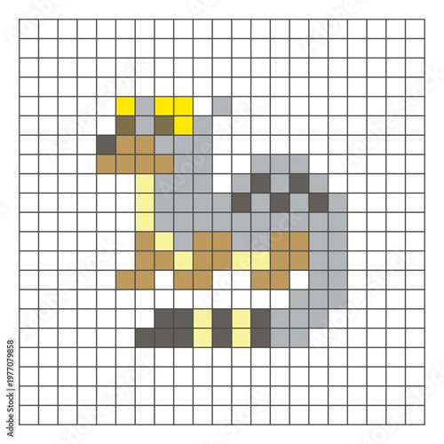 A flat pixel design made of geometric square color blocks on a clean grid layout. Pixel art civet