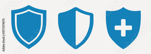 Blue shield icons for protection vector element set