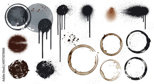 Grunge Spray Paint Splatter and Coffee Stain Circles Collection