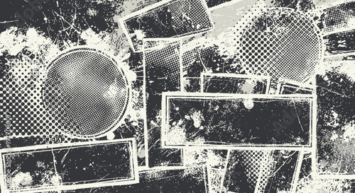 Abstract Grunge Texture Background with Geometric Shapes and Halftone Dots