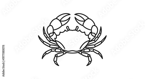 Simple black and white line art illustration of a crab with claws raised, facing forward on a plain background.