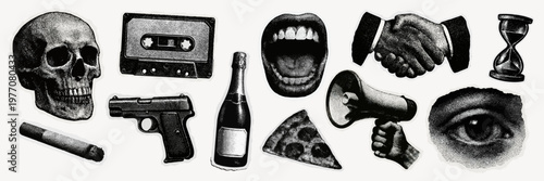 Eclectic vintage collage elements vector set