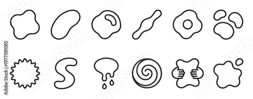 Collection of various abstract blob shapes and organic forms in a minimalist black outline style