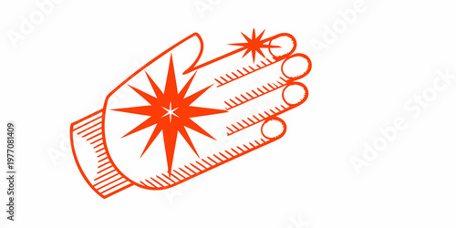 An open hand with starbursts emanating from the palm and fingertips