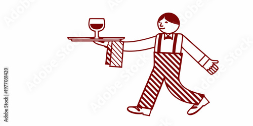 A waiter carrying a glass of red wine on a serving tray