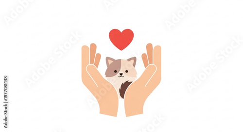 Hands holding a cute cat with a heart above symbolizing love and care for pets perfect for animal welfare and adoption campaigns