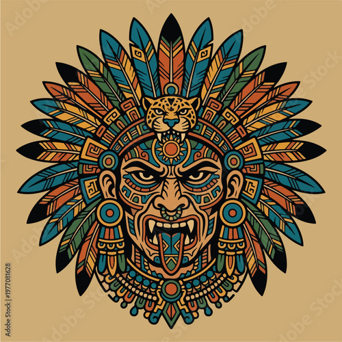 Aztec Jaguar Tribal Face Mask.