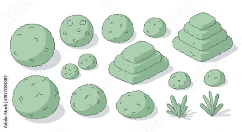 isometric bushes and shrubs collection Elements Vector Set
