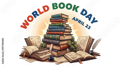 World Book Day celebration with books.