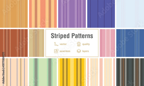 Striped pack ideal for fabric production, pattern design, and industrial applications. Seamless vectors enhance fashion, upholstery, home textiles, and mockups.