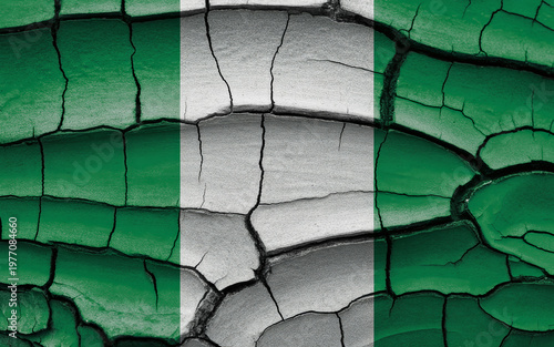 Nigeria Flag on Cracked Texture Background, National Identity and African Country Concept