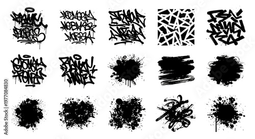 Graffiti Art Elements, Spray Paint Splatters, Brush Strokes, Urban Art Style