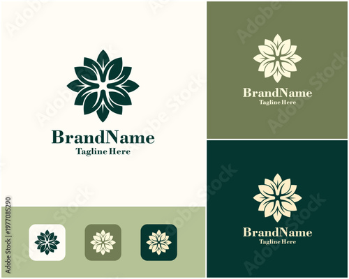 Mandala Leaf Flower Art Deco Floral Nature Symmetry Decoration Vector Logo Design Illustration