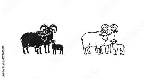 Ram Family Symbols & Meanings for Designs Vector