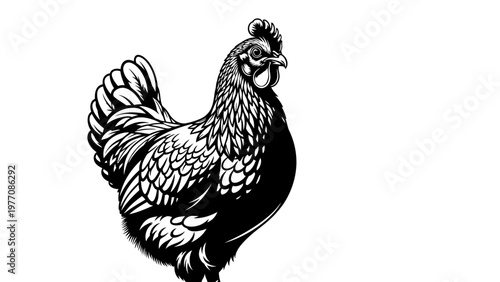Black and White Hen Illustration - Detailed Farm Bird Portrait