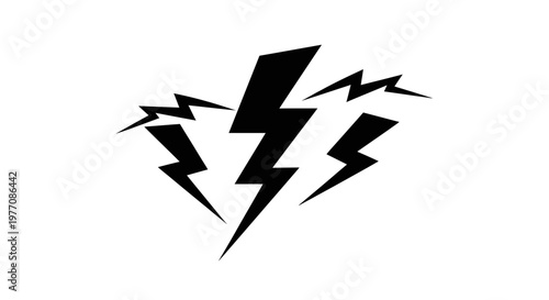 Dynamic Black Lightning Bolts Strike Cluster, Energy Power Symbol, Abstract Electric Discharge