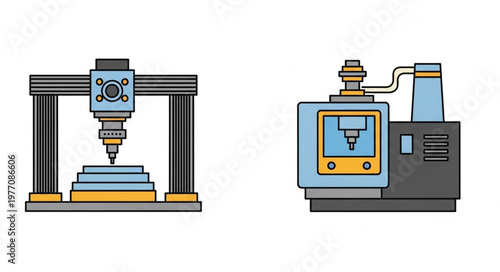 Industrial CNC Machine and Milling Equipment Illustration.