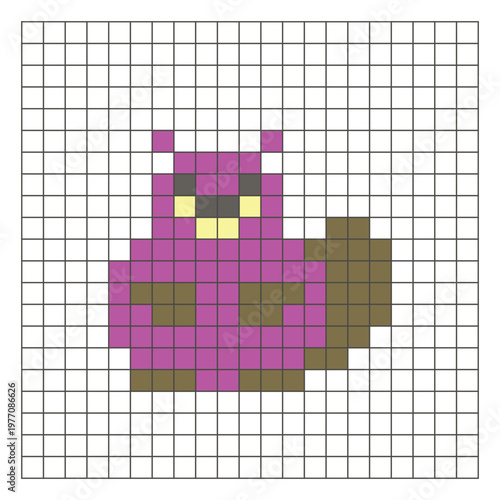 A flat pixel design made of geometric square color blocks on a clean grid layout. Pixel art beaver