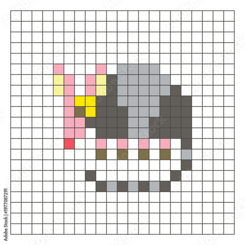 A flat pixel design made of geometric square color blocks on a clean grid layout. Pixel art armadillo