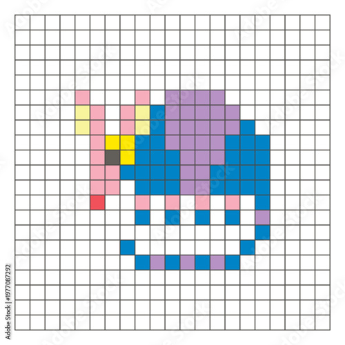 A flat pixel design made of geometric square color blocks on a clean grid layout. Pixel art armadillo