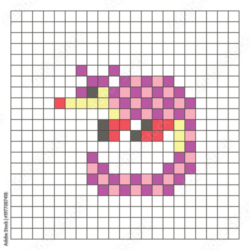A flat pixel design made of geometric square color blocks on a clean grid layout. Pixel art pangolin