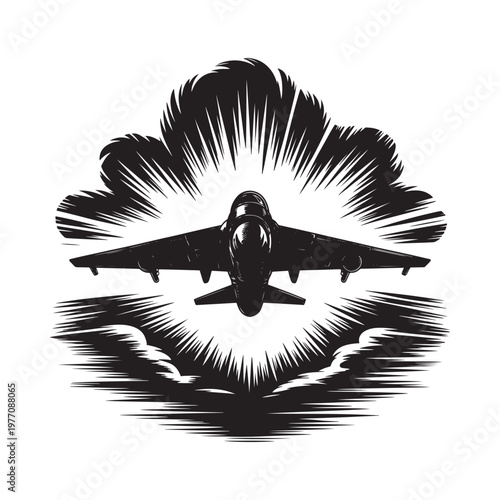 A sleek fighter jet breaks the sound barrier in a dynamic burst