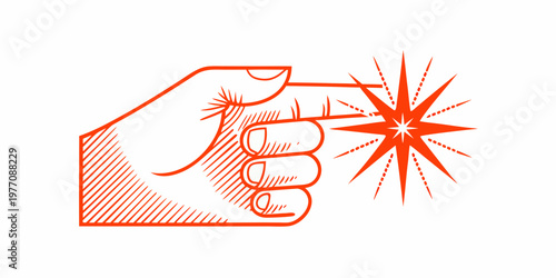 Hand igniting a sparkler with a burst of light effect