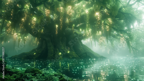 Alien rainforest filled with phosphorescent trees